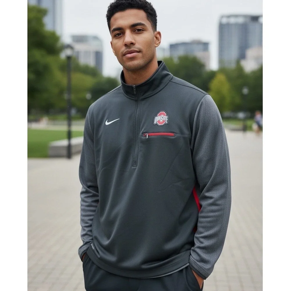 Nike Ohio State Buckeyes Dri-FIT Quarter Zip Pullover Mens XL Charcoal Grey NWT